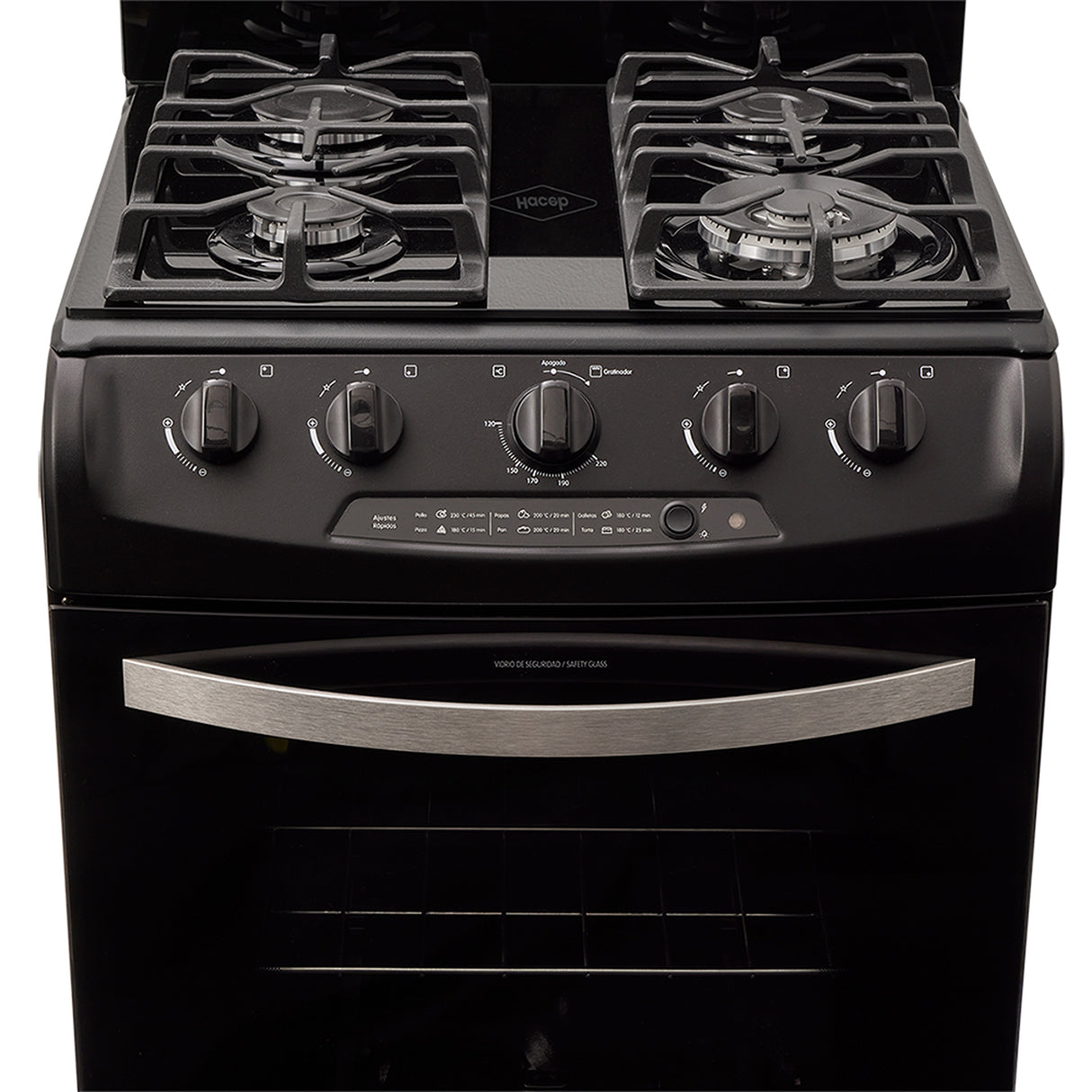 Estufa Haceb Negro 65.5x98.5cm Para Gas Propano con Cuatro Quemadores y con Horno - ESTUFAS | Bylmo