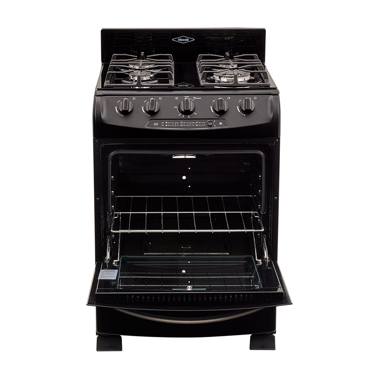 Estufa Haceb Negro 65.5x98.5cm Para Gas Propano con Cuatro Quemadores y con Horno - ESTUFAS | Bylmo