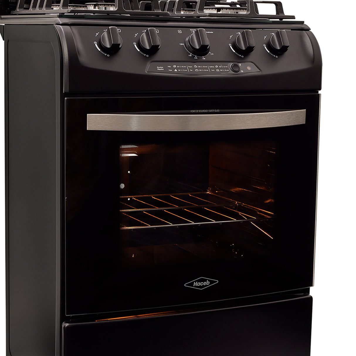 Estufa Haceb Negro 65.5x98.5cm Para Gas Propano con Cuatro Quemadores y con Horno - ESTUFAS | Bylmo