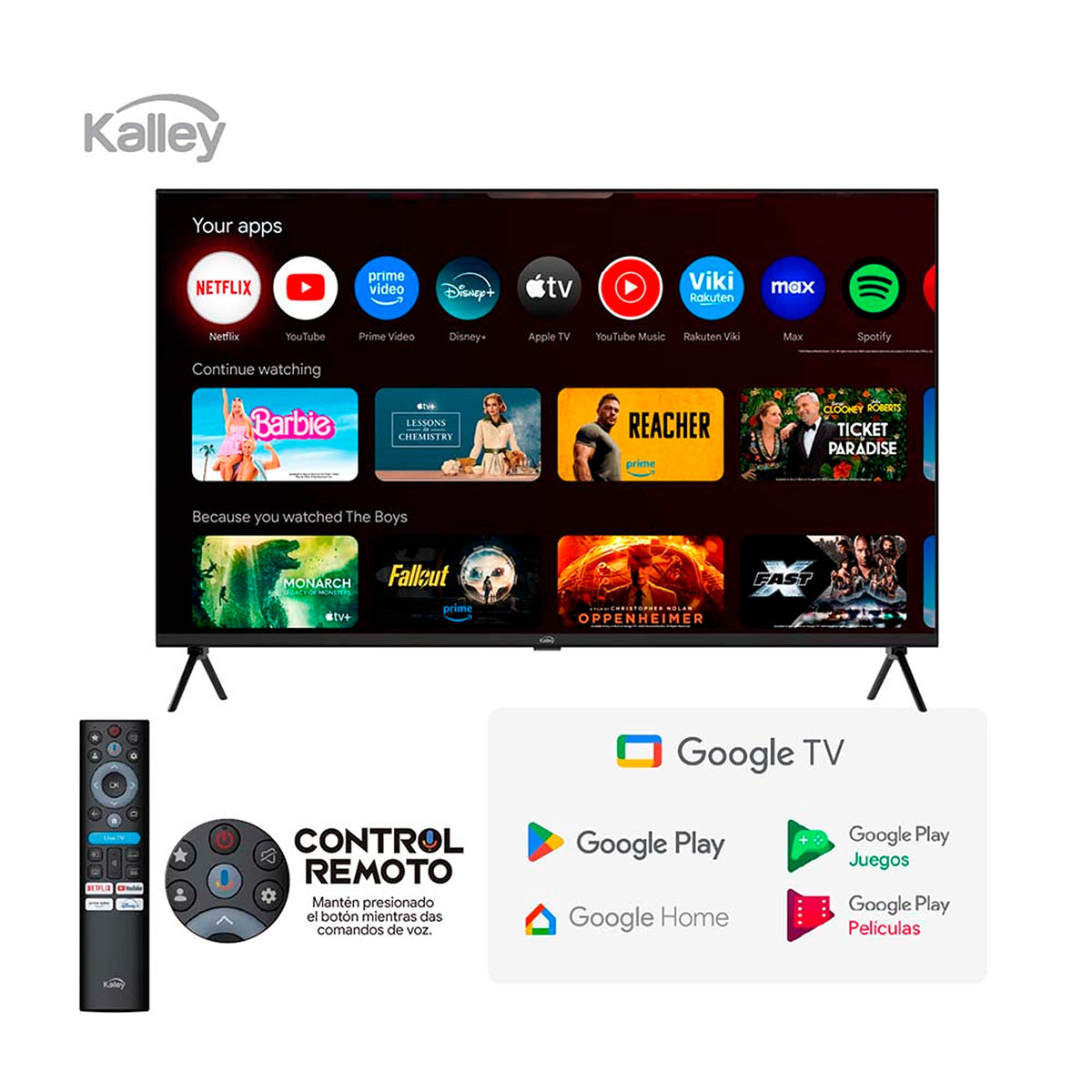 Televisor Kalley Google TV Negro 71.6x47.4cm Smart de 32" Pulgadas QLED Full HD 1080P con Wifi y Bluetooth Integrado