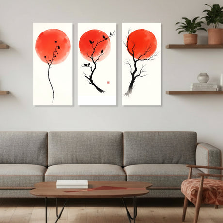 Cuadro decorativo en 3 Piezas Minimalista Alba Sakura 34x72cm cada Uno - CUADROS | Bylmo