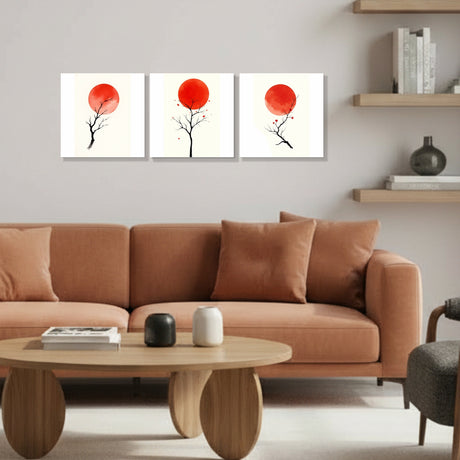 Cuadro decorativo en 3 Piezas Minimalista Sombra del Sol Naciente 34x34cm cada Uno - CUADROS | Bylmo