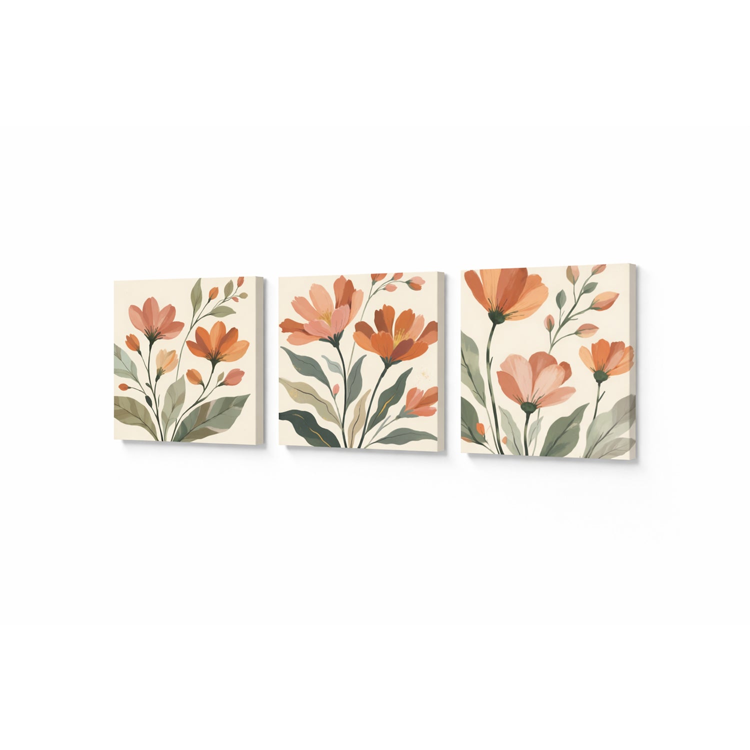 Cuadro decorativo en 3 Piezas Floral Natural Orgánico 34x34cm cada Uno - CUADROS | Bylmo