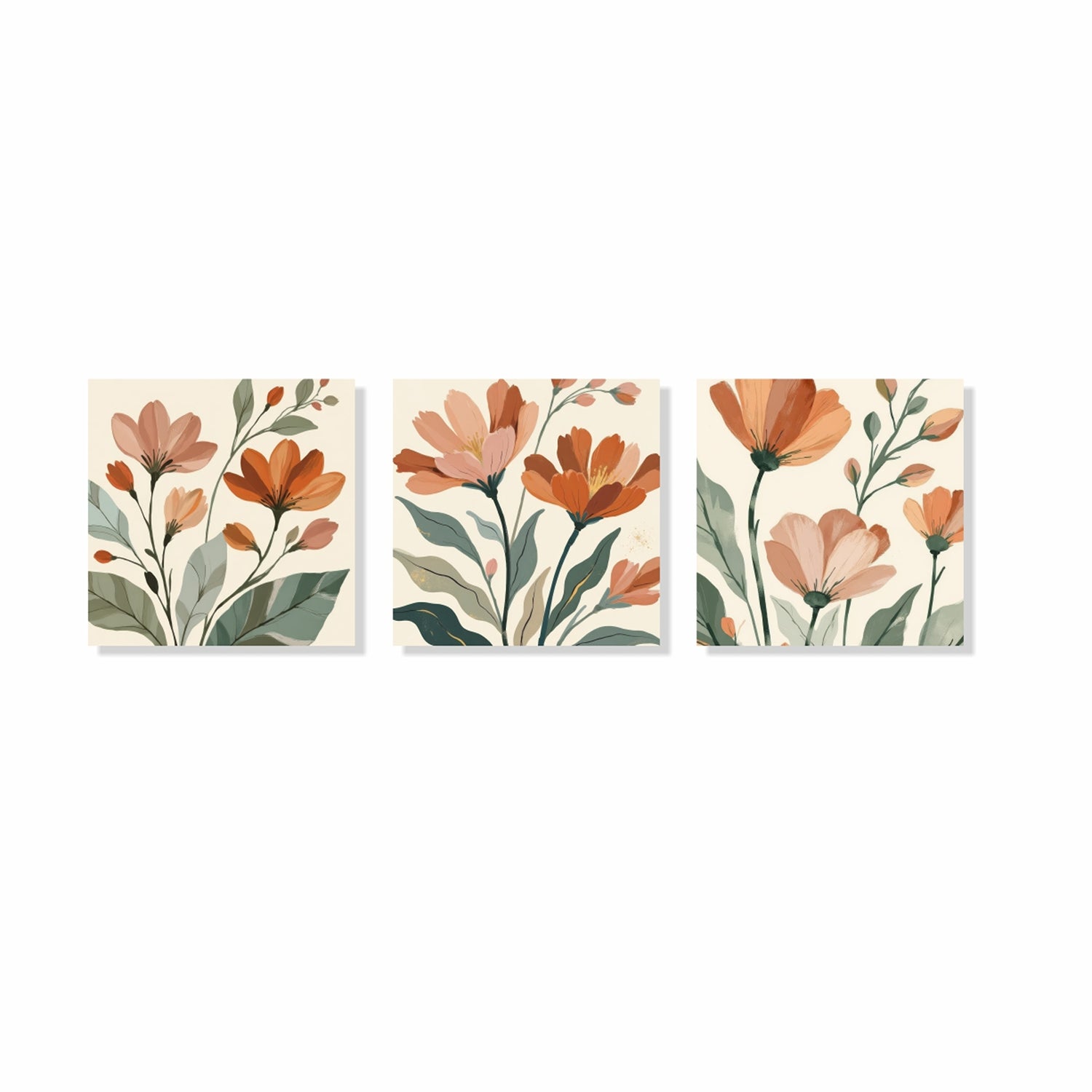 Cuadro decorativo en 3 Piezas Floral Natural Orgánico 34x34cm cada Uno - CUADROS | Bylmo