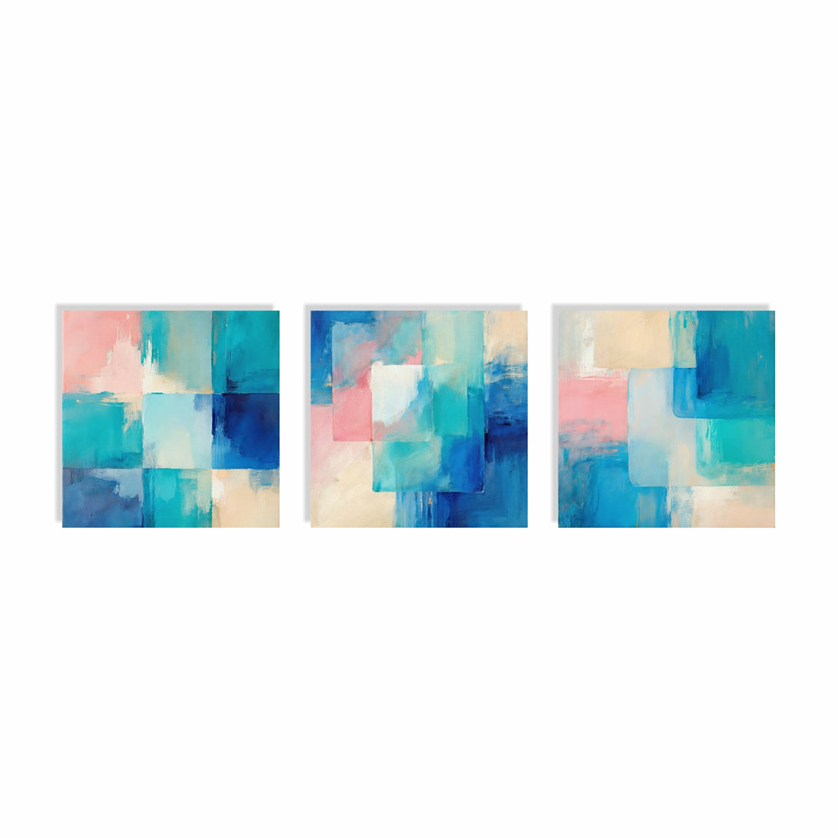 Cuadro decorativo en 3 Piezas Moderno Ecos en Azul y Coral 34x34cm cada Uno - CUADROS | Bylmo