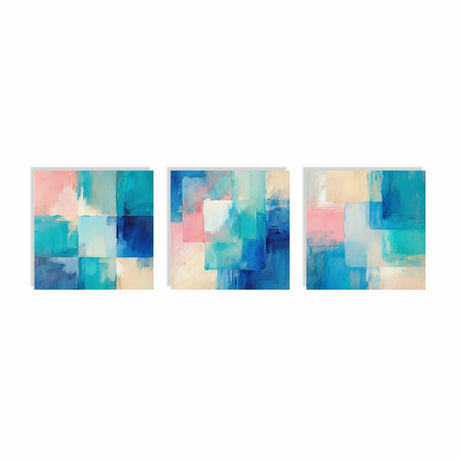Cuadro decorativo en 3 Piezas Moderno Ecos en Azul y Coral 34x34cm cada Uno - CUADROS | Bylmo