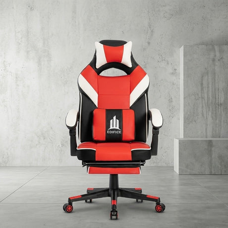 Silla Gamer Edifice Rojo y Negro 66x124cm Ergonómica con Apoya Brazos con Espaldar Reclinable y con Apoya Cabezas - SILLAS DE OFICINA | Bylmo
