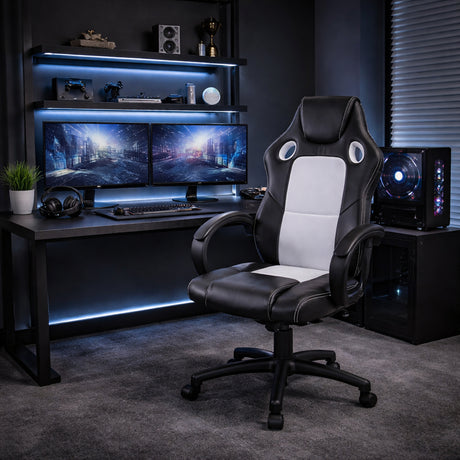 Silla Gamer Doom Negro y Blanco 70x123cm Ergonómica con Apoya Brazos - SILLAS DE OFICINA | Bylmo