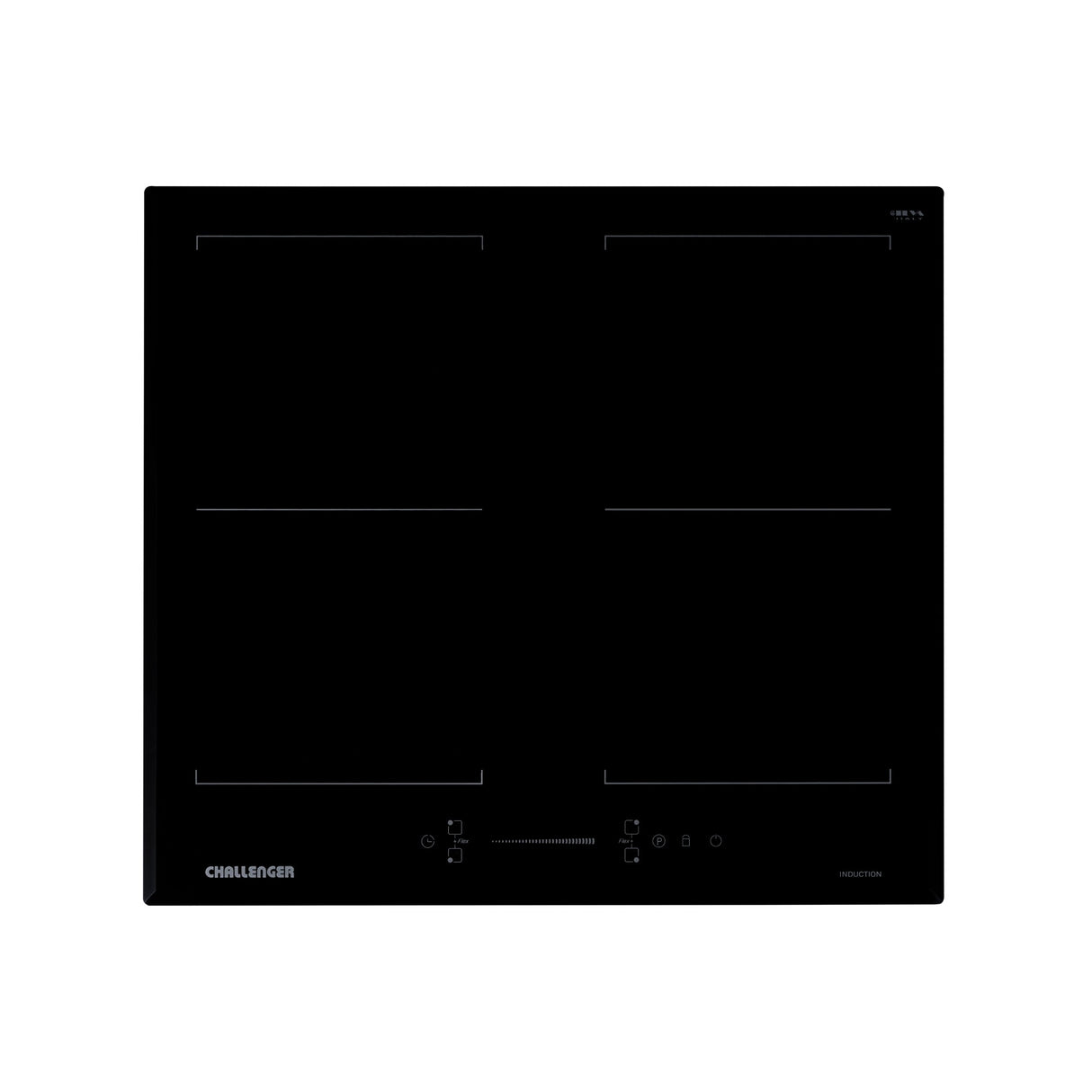 Estufa de Inducción para Empotrar Challenger Negro 59x52cm 220 Voltios con Cuatro Zonas de Cocción y Sistema Puente - ESTUFAS DE EMPORTRAR Y CUBIERTAS | Bylmo