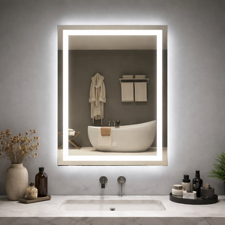 Espejo de Baño Led 50x70cm Rectangular Luz Cálida sin Marco Con Biselado y con SandBlasting - ESPEJOS DE BANHO | Bylmo