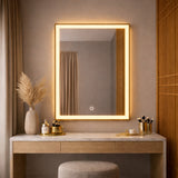 Espejo de Baño Led 50x70cm Rectangular Luz Cálida sin Marco Con Biselado y con SandBlasting - ESPEJOS DE BANHO | Bylmo