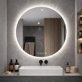 Espejo de Baño Led 80x80cm Redondo Antiempaño sin Marco Con Biselado y con SandBlasting - ESPEJOS DE BANHO | Bylmo