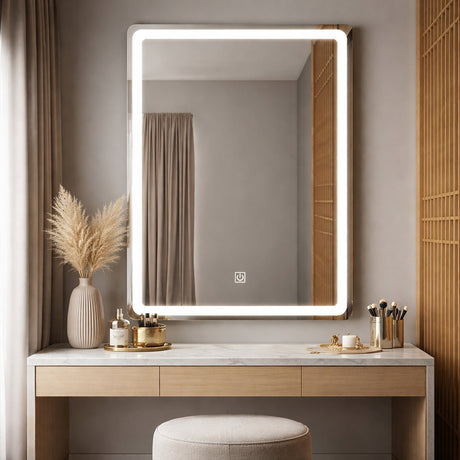 Espejo de Baño Led 50x70cm Luz Neutra Rectangular sin Marco Con Biselado y con SandBlasting - ESPEJOS DE BANHO | Bylmo