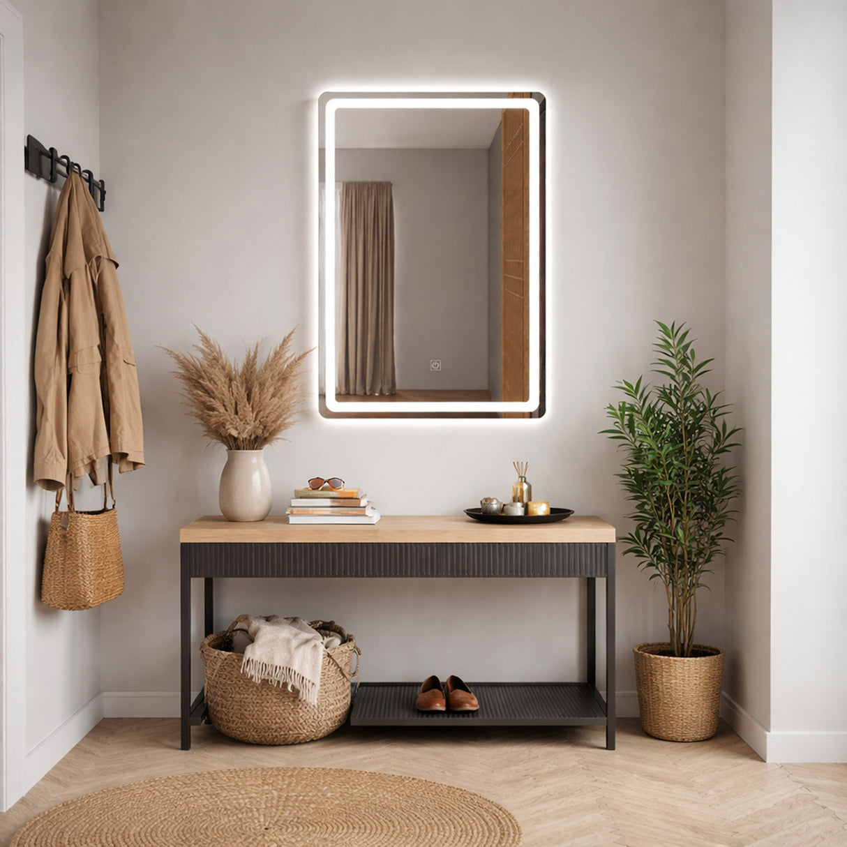Espejo de Baño Led 50x70cm Luz Neutra Rectangular sin Marco Con Biselado y con SandBlasting - ESPEJOS DE BANHO | Bylmo