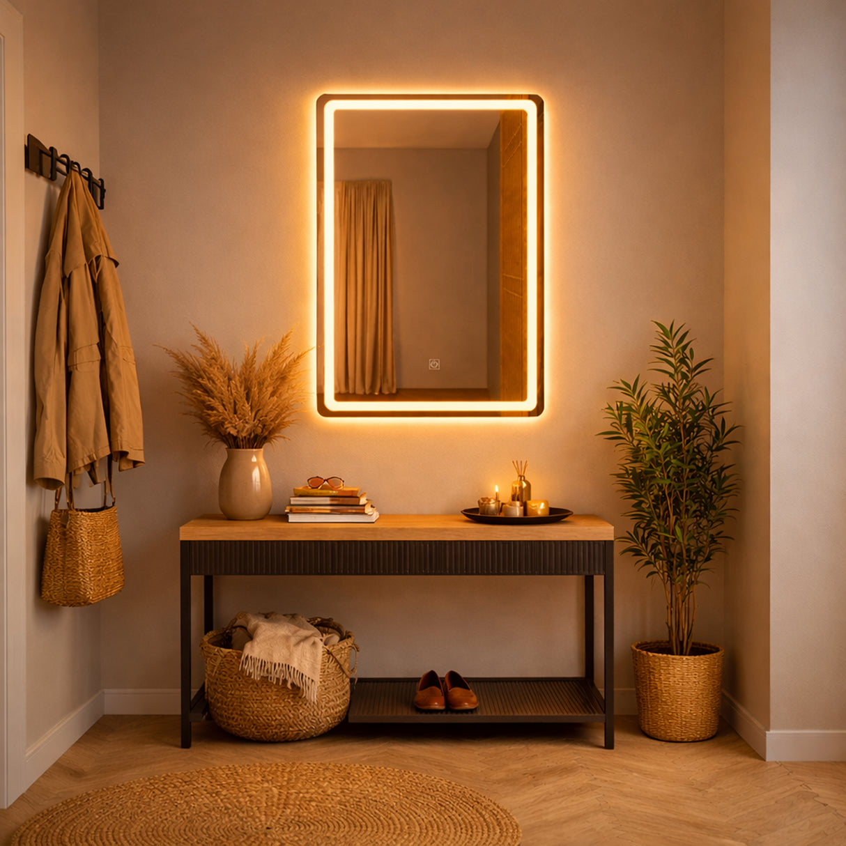 Espejo de Baño Led 50x70cm Luz Neutra Rectangular sin Marco Con Biselado y con SandBlasting - ESPEJOS DE BANHO | Bylmo