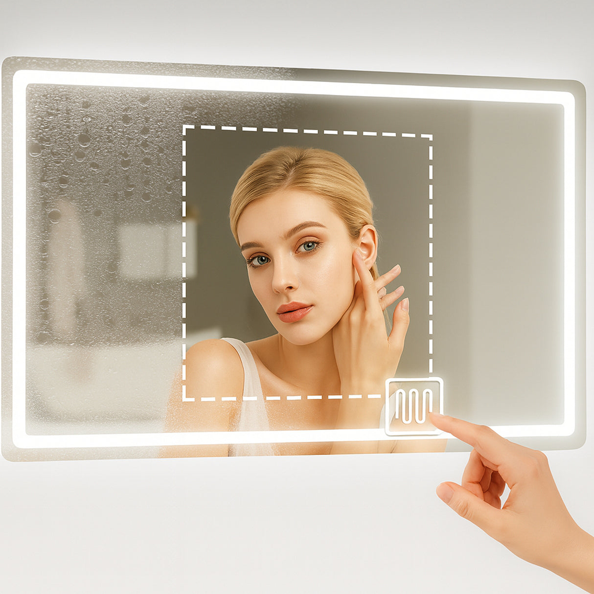 Espejo de Baño Led 80x60cm Rectangular Antiempaño sin Marco Con Biselado y con SandBlasting - ESPEJOS DE BANHO | Bylmo