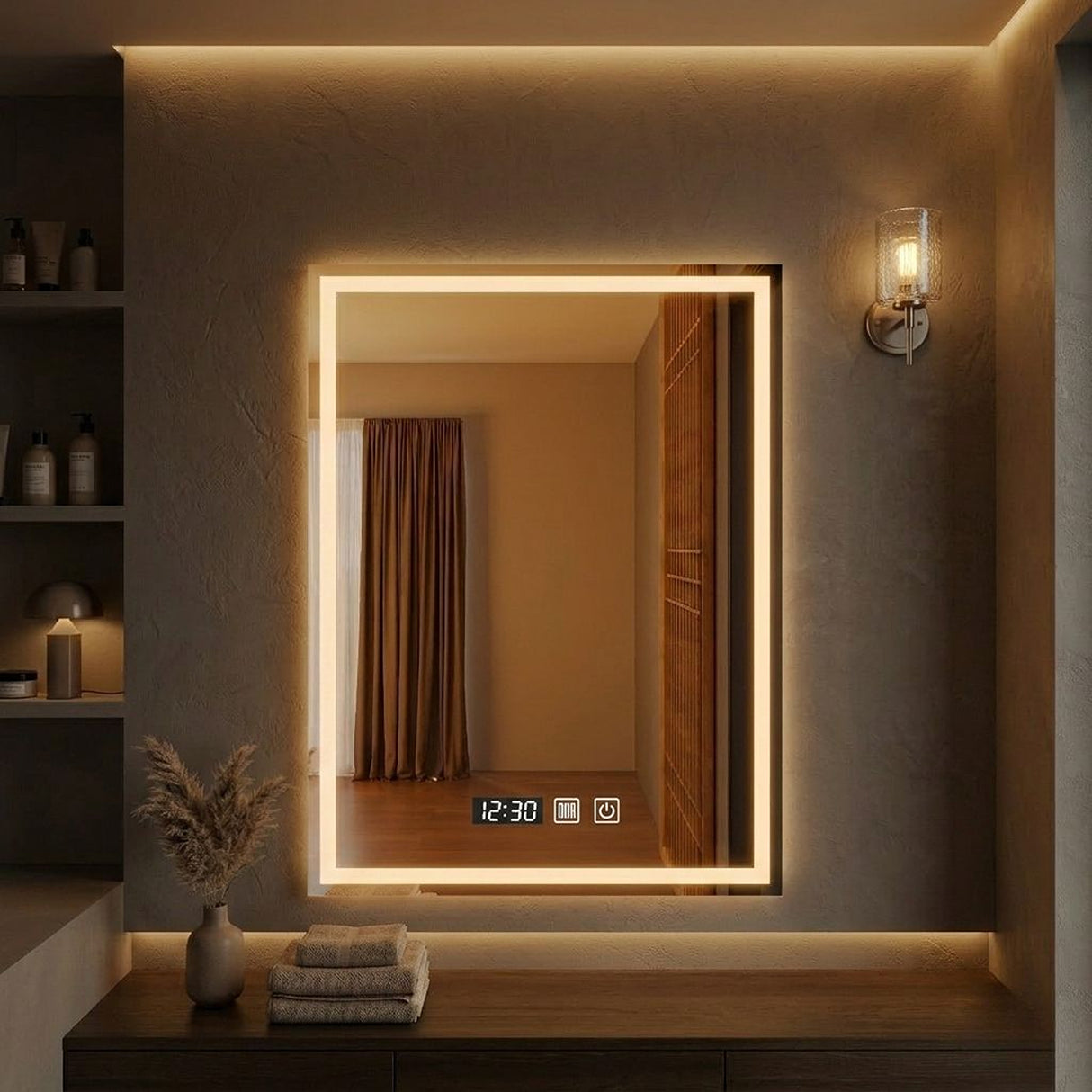Espejo de Baño Led 60x80cm Rectangular Antiempaño sin Marco Con Biselado y con SandBlasting - ESPEJOS DE BANHO | Bylmo