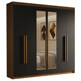 Closet Venus Marrón y Negro 180x217cm con Seis Puertas de Tiradores Marrón con Doce Compartimientos y con Espejo - CLOSETS | Bylmo