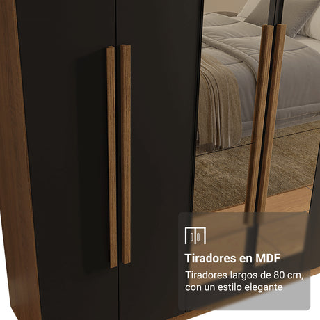 Closet Venus Marrón y Negro 180x217cm con Seis Puertas de Tiradores Marrón con Doce Compartimientos y con Espejo - CLOSETS | Bylmo