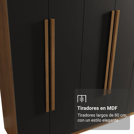 Closet Venus Marrón y Negro 180x217cm con Seis Puertas de Tiradores Marrion y con Doce Compartimientos - CLOSETS | Bylmo