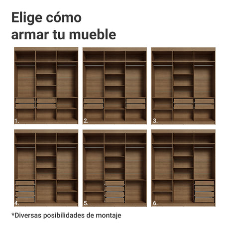 Closet Venus Marrón y Blanco 180x217cm con Seis Puertas con Doce Compartimientos y con Espejo - CLOSETS | Bylmo