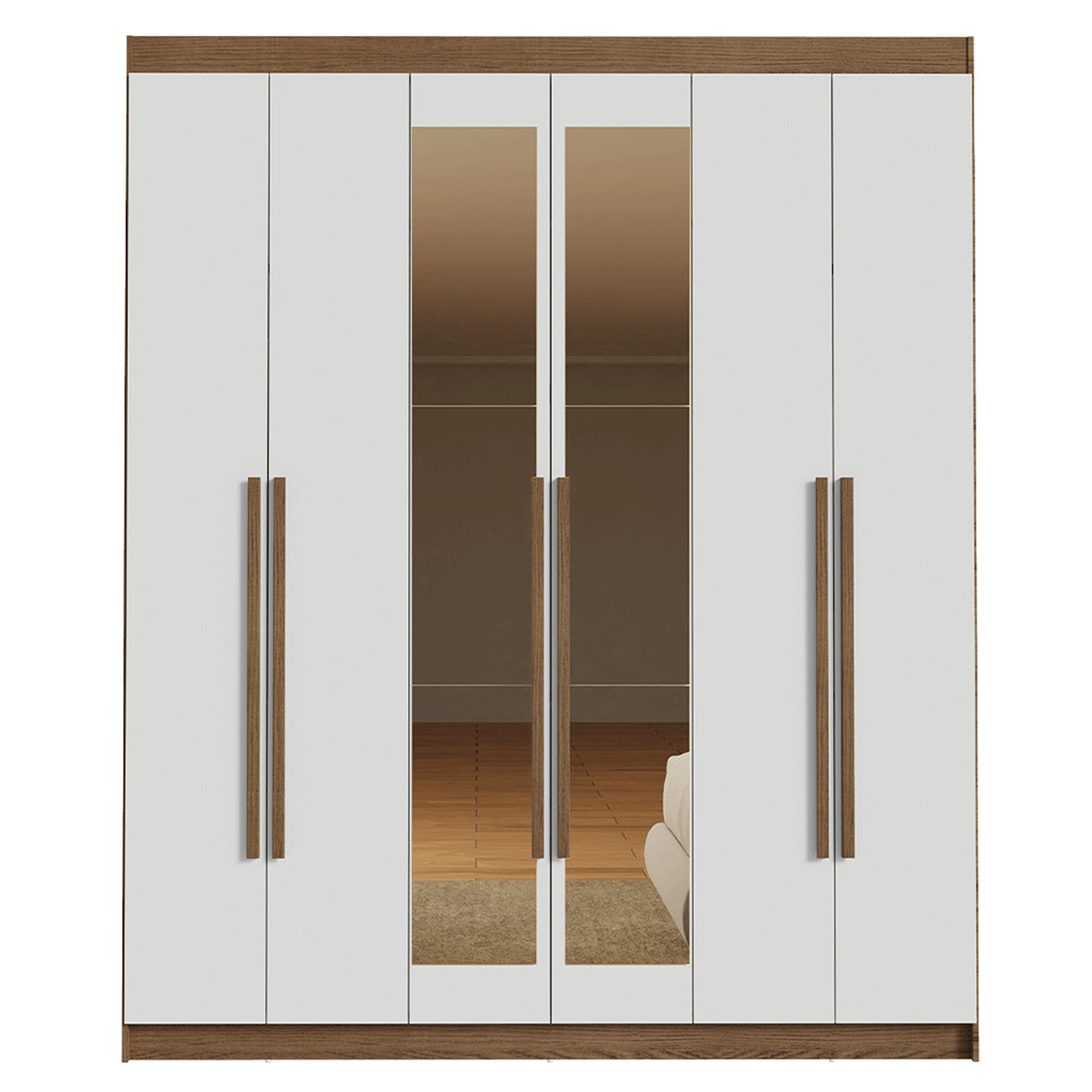 Closet Venus Marrón y Blanco 180x217cm con Seis Puertas con Doce Compartimientos y con Espejo - CLOSETS | Bylmo
