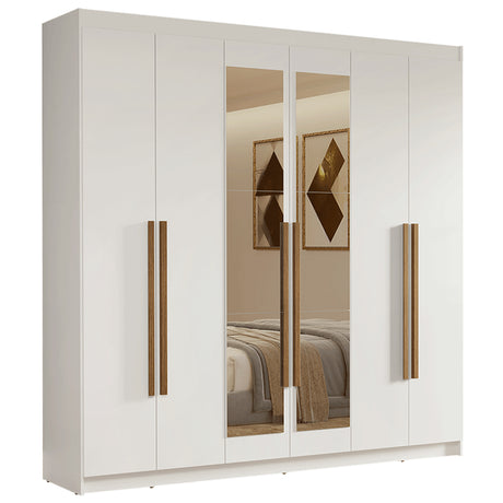 Closet Venus Blanco y Marrón 180x217cm con Seis Puertas con Doce Compartimientos y con Espejo - CLOSETS | Bylmo