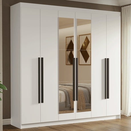 Closet Venus Blanco y Negro 180x217cm con Seis Puertas de Tiradores Negros con Doce Compartimientos y con Espejo - CLOSETS | Bylmo