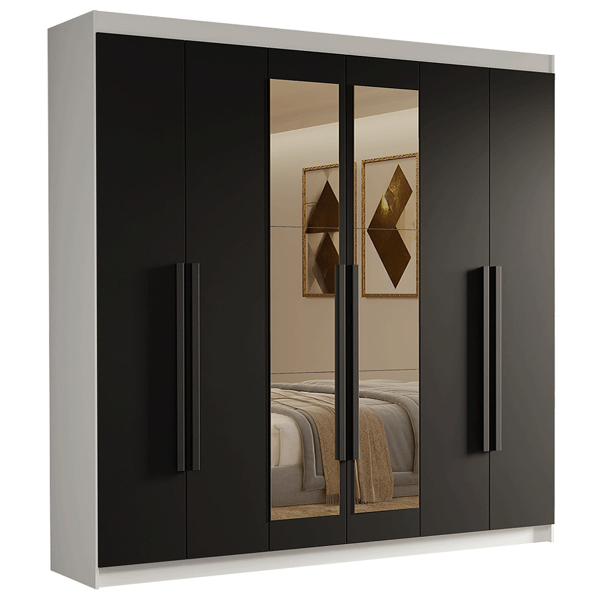 Closet Venus Blanco y Negro 180x217cm con Seis Puertas con Doce Compartimientos y con Espejo - CLOSETS | Bylmo