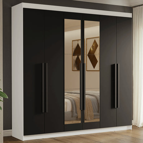 Closet Venus Blanco y Negro 180x217cm con Seis Puertas con Doce Compartimientos y con Espejo - CLOSETS | Bylmo