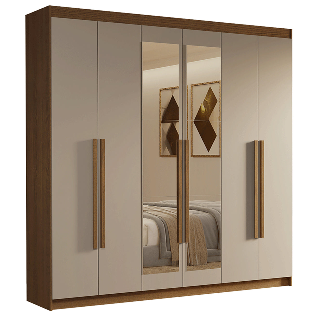 Closet Venus Marrón y Crema 180x217cm con Seis Puertas con Doce Compartimientos y con Espejo - CLOSETS | Bylmo