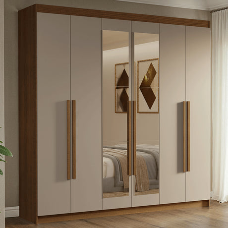 Closet Venus Marrón y Crema 180x217cm con Seis Puertas con Doce Compartimientos y con Espejo - CLOSETS | Bylmo