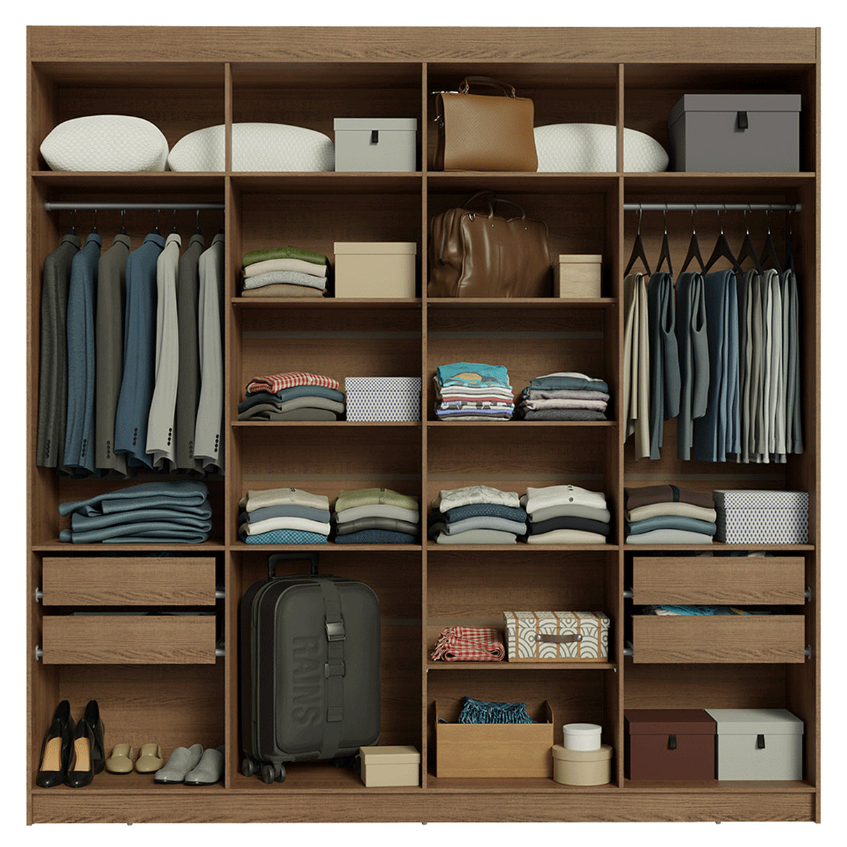 Closet Venus Marrón 216x217cm sin Puertas y con Diecisiete Compartimientos - CLOSETS | Bylmo