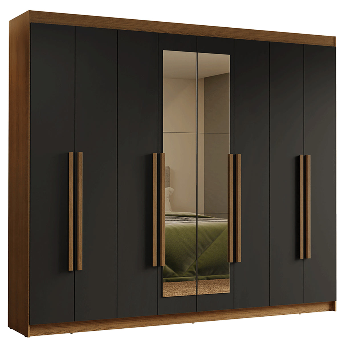Closet Venus Marrón y Negro 216x217cm con Ocho Puertas de Tiradores Marrón con Diecisiete Compartimientos y con Espejo - CLOSETS | Bylmo