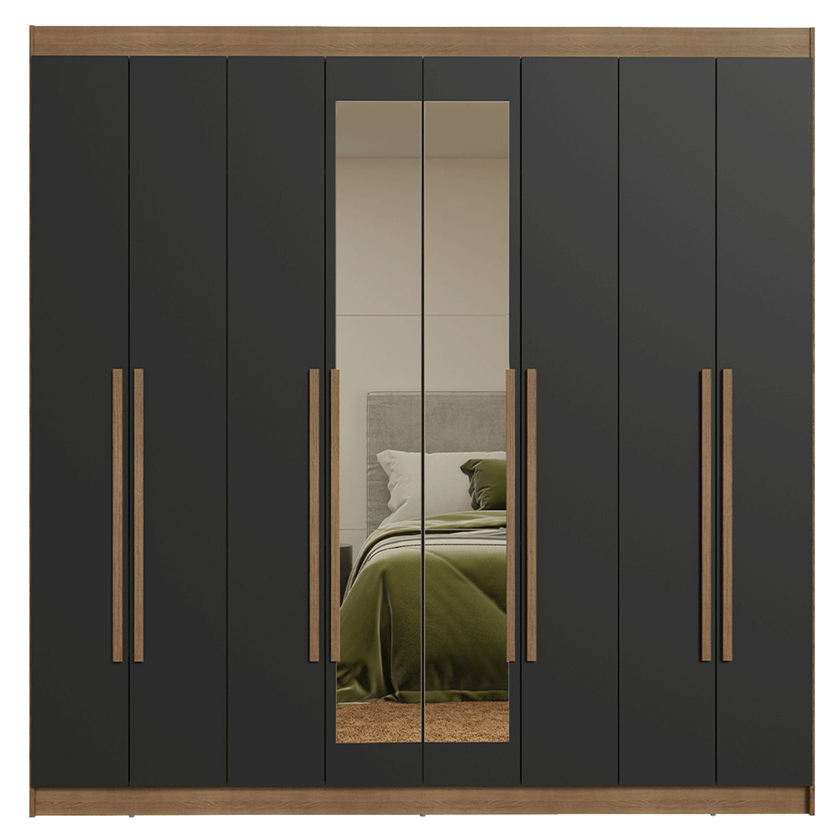Closet Venus Marrón y Negro 216x217cm con Ocho Puertas de Tiradores Marrón con Diecisiete Compartimientos y con Espejo - CLOSETS | Bylmo