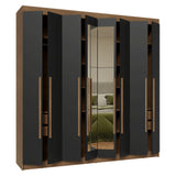 Closet Venus Marrón y Negro 216x217cm con Ocho Puertas de Tiradores Marrón con Diecisiete Compartimientos y con Espejo - CLOSETS | Bylmo