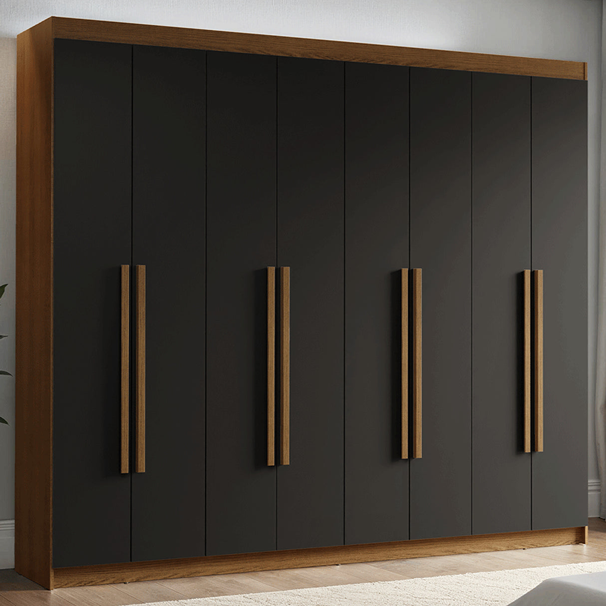 Closet Venus Marrón y Negro 216x217cm con Ocho Puertas de Tiradores Marrón y con Diecisiete Compartimientos - CLOSETS | Bylmo