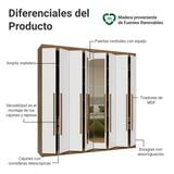 Closet Venus Marrón y Blanco 216x217cm con Ocho Puertas con Diecisiete Compartimientos y con Espejo - CLOSETS | Bylmo