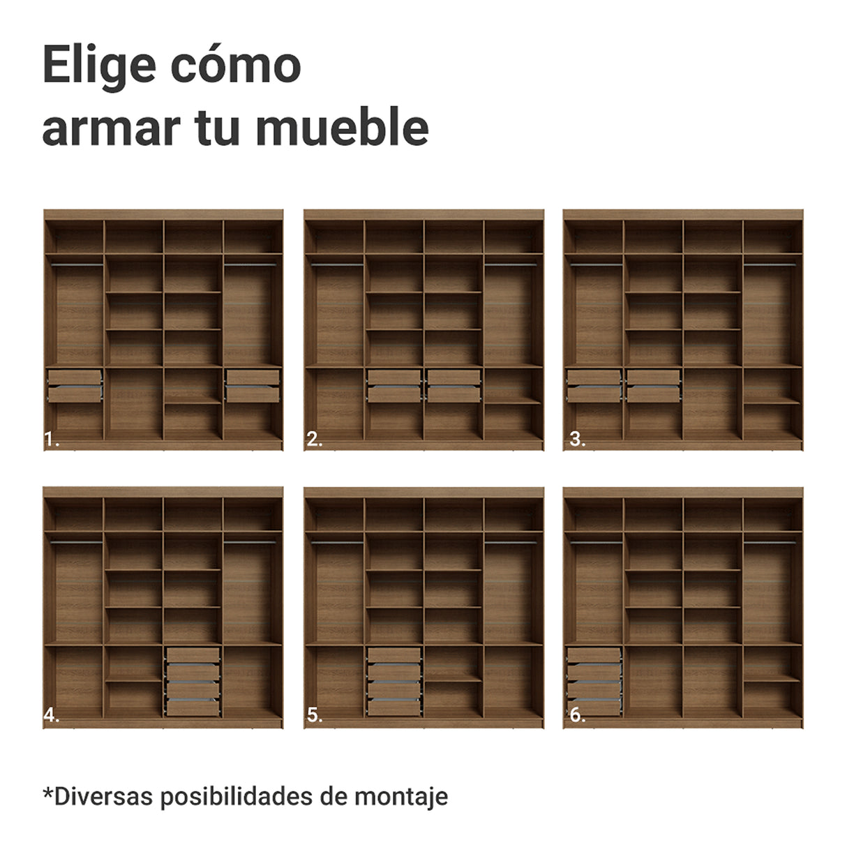 Closet Venus Marrón y Blanco 216x217cm con Ocho Puertas y con Diecisiete Compartimientos - CLOSETS | Bylmo