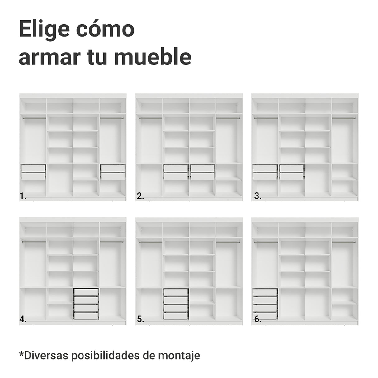 Closet Venus Blanco y Marrón 216x217cm con Ocho Puertas y con Diecisiete Compartimientos - CLOSETS | Bylmo