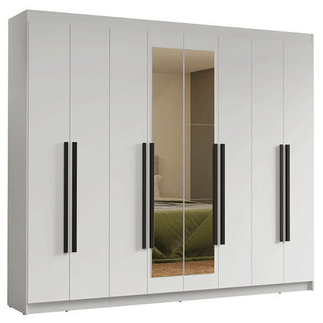 Closet Venus Blanco y Negro 216x217cm con Ocho Puertas de Tiradores Negros con Diecisiete Compartimientos y con Espejo - CLOSETS | Bylmo