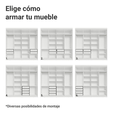 Closet Venus Blanco y Negro 216x217cm con Ocho Puertas de Tiradores Negros y con Diecisiete Compartimientos - CLOSETS | Bylmo