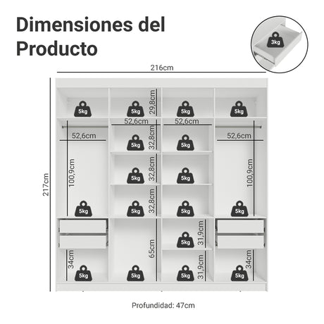 Closet Venus Blanco y Negro 216x217cm con Ocho Puertas y con Diecisiete Compartimientos - CLOSETS | Bylmo