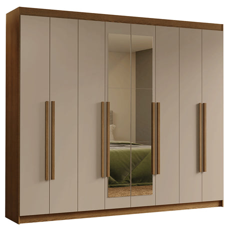 Closet Venus Marrón y Crema 216x217cm con Ocho Puertas con Diecisiete Compartimientos y con Espejo - CLOSETS | Bylmo