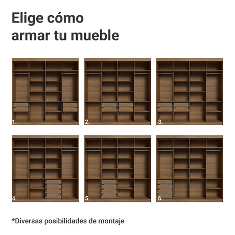 Closet Venus Marrón y Crema 216x217cm con Ocho Puertas y con Diecisiete Compartimientos - CLOSETS | Bylmo