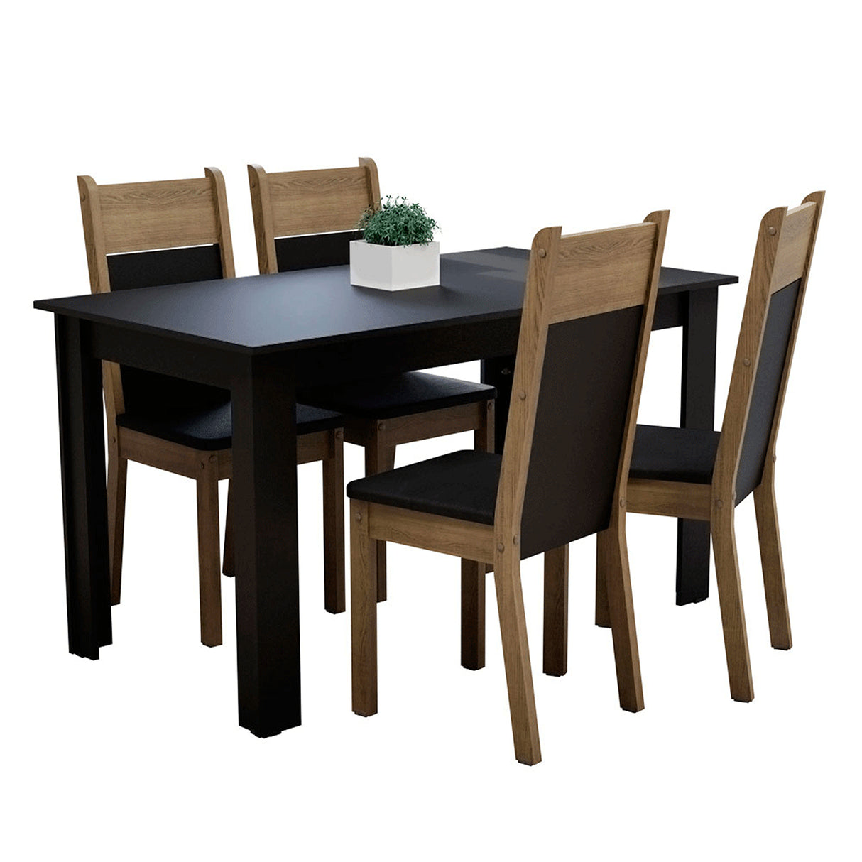 Juego de comedor Havana Negro y Marrón 136x76cm Rectangular de Cuatro Puestos con Cuatro Sillas - COMEDORES | Bylmo