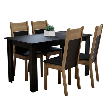 Juego de comedor Havana Negro y Marrón 136x76cm Rectangular de Cuatro Puestos con Cuatro Sillas - COMEDORES | Bylmo