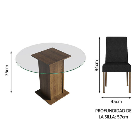 Juego de comedor Mile Marrón y Negro 110x76cm Circular de Cuatro Puestos con Cuatro Sillas - COMEDORES | Bylmo