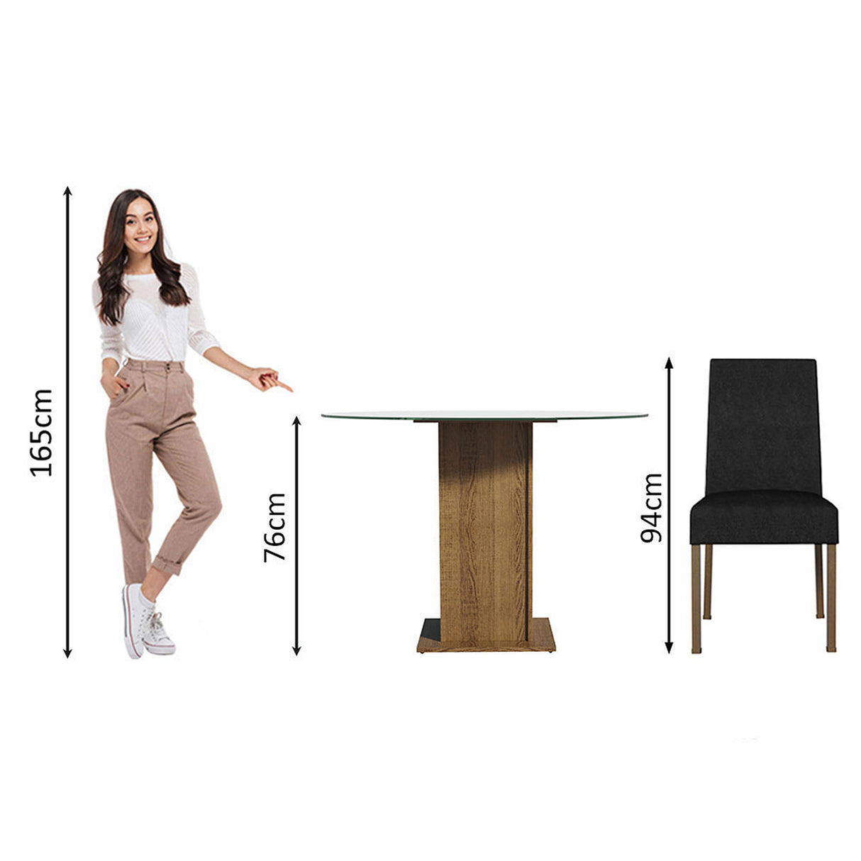 Juego de comedor Mile Marrón y Negro 110x76cm Circular de Cuatro Puestos con Cuatro Sillas - COMEDORES | Bylmo