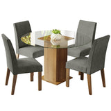 Juego de comedor Mile Marrón y Plata 110x76cm Circular de Cuatro Puestos con Cuatro Sillas - COMEDORES | Bylmo